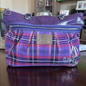 Coach Purple Poppy Tote Bag with Plaid Shimmery Design